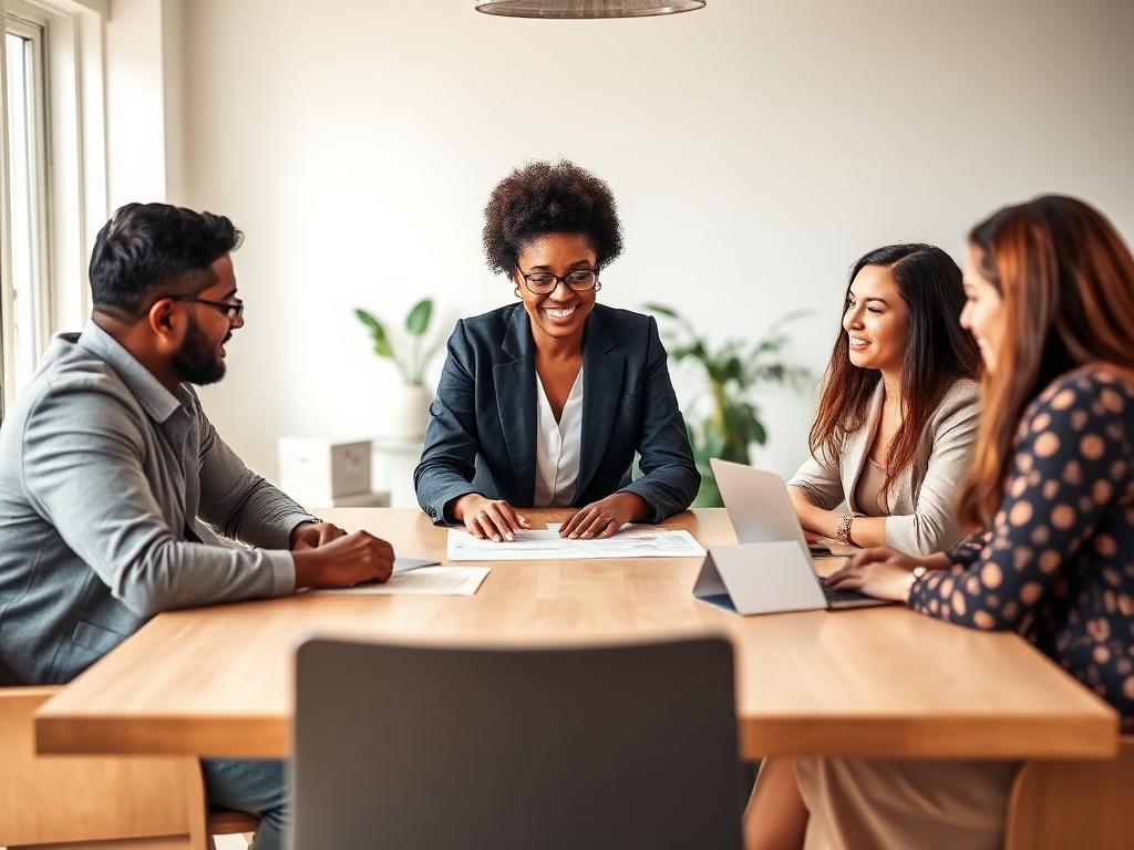 PrimaCX consultant advising a client support team around a meeting table